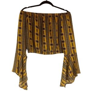 Groovy Off-Shoulder Bell-Sleeved Crop Top